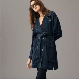 NWT Pilcro Dolman Oversized Draped Denim Trench Coat - Deep Blue